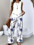 Women's Floral Two-Piece Set Daily Sleeveless Casual Summer Top With Pants Matching Set