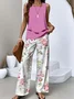 Women's Floral Two-Piece Set Daily Sleeveless Casual Summer Top With Pants Matching Set