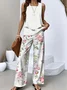 Women's Floral Two-Piece Set Daily Sleeveless Casual Summer Top With Pants Matching Set