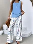 Women's Floral Two-Piece Set Daily Sleeveless Casual Summer Top With Pants Matching Set