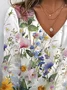 Women's Floral Long Sleeve Tee T-shirt V Neck Printing Casual Spring/Fall Graphic Tee Top