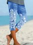 Women's Floral Capris Elastic Waist Pant Casual Summer Trousers