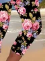 Women's Floral Capris Elastic Waist Pant Casual Summer Trousers