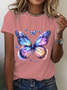 Women Butterfly Short Sleeve Tee T-shirt Crew Neck Casual Summer Top