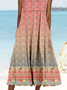 Women Ethnic Sleeveless Summer Dress Crew Neck Daily Vintage Maxi Tank A-Line Dress