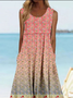 Women Ethnic Sleeveless Summer Dress Crew Neck Daily Vintage Maxi Tank A-Line Dress