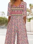 Women's Ethnic V Neck Half Sleeve Vintage Summer Jumpsuit