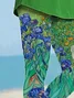 Women's Floral Capris Elastic Waist Pant Casual Summer Trousers