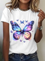 Women Butterfly Short Sleeve Tee T-shirt Crew Neck Casual Summer Top