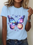 Women Butterfly Short Sleeve Tee T-shirt Crew Neck Casual Summer Top