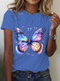 Women Butterfly Short Sleeve Tee T-shirt Crew Neck Casual Summer Top