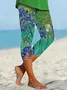 Women's Floral Capris Elastic Waist Pant Casual Summer Trousers