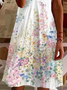 Women's Floral Short Sleeve Summer Printing Dress V Neck Daily Casual Knee Length T-Shirt Dress H-Line Dress