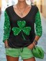 Women's Long Sleeve Tee T-shirt Spring/Fall Shamrock St Patrick's Day Floral V Neck Casual Graphic Tee Top