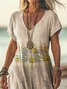 Women's Floral Short Sleeve Summer Printing Dress V Neck Daily Casual Maxi T-Shirt Dress H-Line Dress