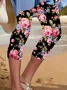 Women's Floral Capris Elastic Waist Pant Casual Summer Trousers