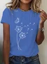 Women Dandelion Short Sleeve Tee T-shirt Crew Neck Casual Summer Top