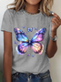 Women Butterfly Short Sleeve Tee T-shirt Crew Neck Casual Summer Top