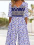 Women's 3D Printing V Neck Half Sleeve Vintage Summer Jumpsuit
