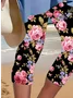 Women's Floral Capris Elastic Waist Pant Casual Summer Trousers