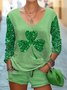 Women's Long Sleeve Tee T-shirt Spring/Fall Shamrock St Patrick's Day Floral V Neck Casual Graphic Tee Top