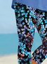 Women's Floral Capris Elastic Waist Pant Casual Summer Trousers
