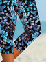 Women's Floral Capris Elastic Waist Pant Casual Summer Trousers