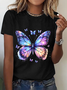 Women Butterfly Short Sleeve Tee T-shirt Crew Neck Casual Summer Top