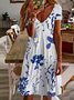 Women's Floral Short Sleeve Summer Printing Dress V Neck Daily Casual Knee Length T-Shirt Dress H-Line Dress