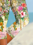 Women's Floral Capris Elastic Waist Pant Casual Summer Trousers