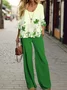 Women's Floral Printing Two-Piece Set Daily Long Sleeve Casual Spring/Fall Top With Pants Matching Set