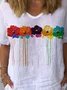 Women Floral Short Sleeve Blouse Summer Crew Neck Daily Casual Top