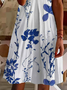 Women's Floral Short Sleeve Summer Printing Dress V Neck Daily Casual Knee Length T-Shirt Dress H-Line Dress