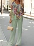 Women's Floral Printing Two-Piece Set Daily Long Sleeve Casual Spring/Fall Top With Pants Matching Set