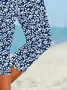 Women's Floral Capris Elastic Waist Pant Casual Summer Trousers