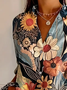 Women's Floral Long Sleeve Shirt Spring/Fall Buckle Shirt Collar Daily Casual Top