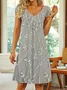 Women Floral Short Sleeve Summer Printing Dress V Neck Daily Casual Knee Length T-Shirt Dress H-Line Dress