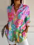 Women's Floral Long Sleeve Shirt Spring/Fall Buckle Shirt Collar Daily Casual Top