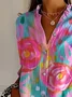 Women's Floral Long Sleeve Shirt Spring/Fall Buckle Shirt Collar Daily Casual Top