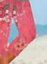 Women's Floral Capris Elastic Waist Pant Casual Summer Trousers
