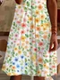 Women's Floral Short Sleeve Summer Printing Dress V Neck Daily Casual Knee Length T-Shirt Dress H-Line Dress