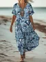 Women Paisley Short Sleeve Summer Dress V Neck Daily Vintage Maxi A-Line Dress