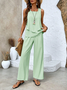Women's Plain Two-Piece Set Daily Sleeveless Casual Summer Top With Pants Matching Set