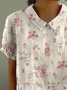 Women Floral Half Sleeve Blouse Summer Shawl Collar Daily Casual Top