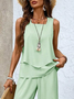 Women's Plain Two-Piece Set Daily Sleeveless Casual Summer Top With Pants Matching Set