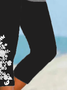 Women's Floral Capris Elastic Waist Pant Casual Summer Trousers