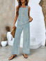 Women's Faux Denim Print Graphic Printing Two-Piece Set Daily Sleeveless Casual Summer Top With Pants Matching Set