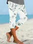 Women's Floral Capris Elastic Waist Pant Casual Summer Trousers