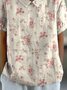 Women Floral Half Sleeve Blouse Summer Shawl Collar Daily Casual Top