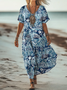 Women Paisley Short Sleeve Summer Dress V Neck Daily Vintage Maxi A-Line Dress